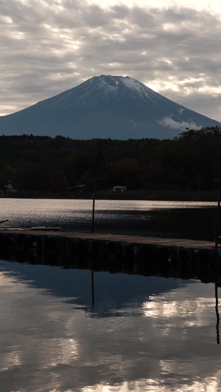 日落时富士山上的山中湖(垂直)视频素材