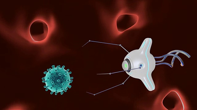 纳米机器人捕获并摧毁病毒。3 d渲染。视频下载