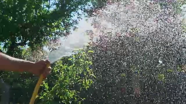 从花园软管喷射的水流特写视频素材