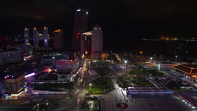 珠海夜景灯火通明，边境口岸交通广场屋顶全景4k中国视频素材