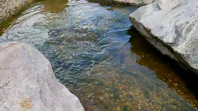 小溪中的石头与平滑的水流。视频素材