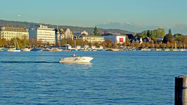 苏黎世湖堤岸全景，瑞士视频素材