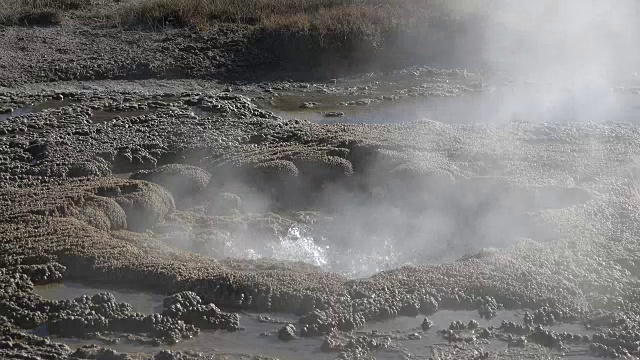 黄石沸腾的温泉与蒸汽接近视频素材