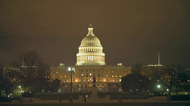 多云的夜晚拍摄的美国国会大厦在华盛顿视频素材