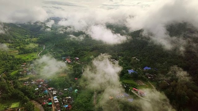 鸟瞰郁郁葱葱的绿色雨林山视频素材