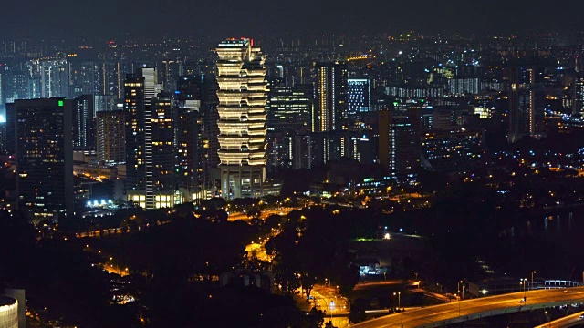 新加坡市中心滨海湾地区。金融区和摩天大楼。夜景鸟瞰图。视频素材