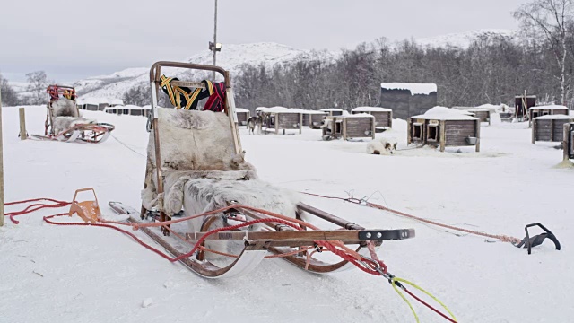 DS雪橇在一个挪威狗雪橇小屋视频素材