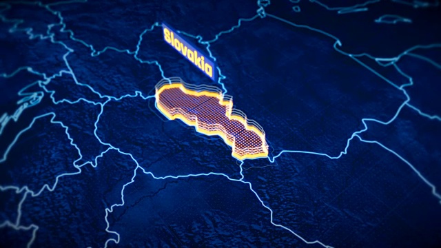 斯洛伐克国家边界3D可视化，现代地图大纲，旅游视频素材