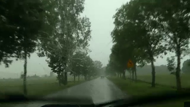 开车，倾盆大雨，大雨，司机和乘客的视角视频素材