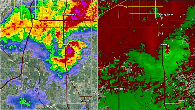 2013年摩尔桥溪，OK龙卷风多普勒雷达分割视图视频素材