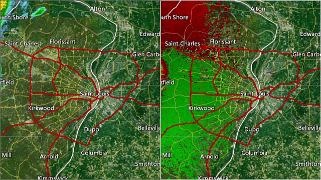 2013年圣路易斯，密苏里州龙卷风多普勒雷达(分屏)视频素材