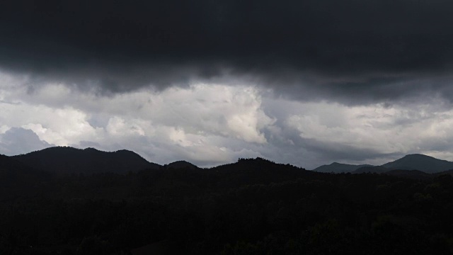 戏剧性的暴风雨和云正在移动农场里的木薯树，在下雨之前景观时间流逝视频素材