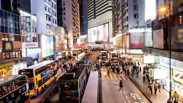 城市在香港夜晚的时间间隔，4k分辨率。视频素材