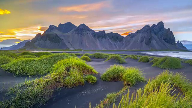 4k时间流逝美丽的日出场景电影在冰岛，夏季视频素材