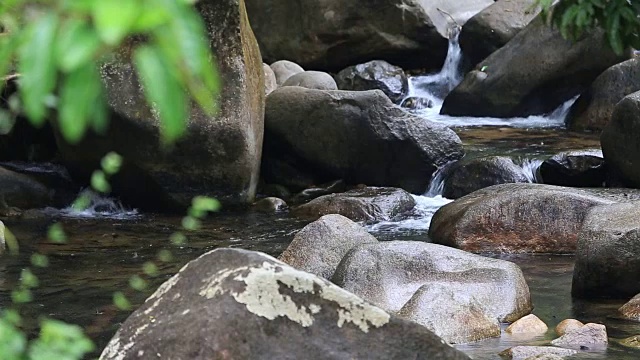 大自然中的雨滴和鱼，泰国北部的瀑布。视频素材