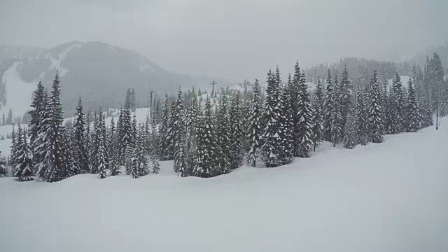 乘椅观粉末雪花飘落在度假村视频素材