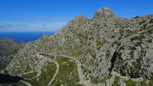 西班牙，巴利阿里群岛，地中海，欧洲，马略卡岛，Tramuntana山，Coll dels Reis山口路视频素材