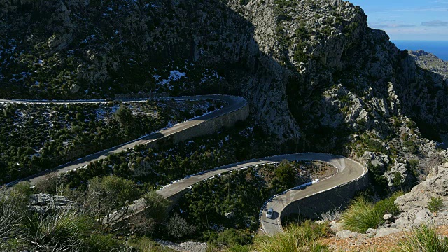 西班牙，巴利阿里群岛，地中海，欧洲，马略卡岛，Tramuntana山，Coll dels Reis山口路视频素材