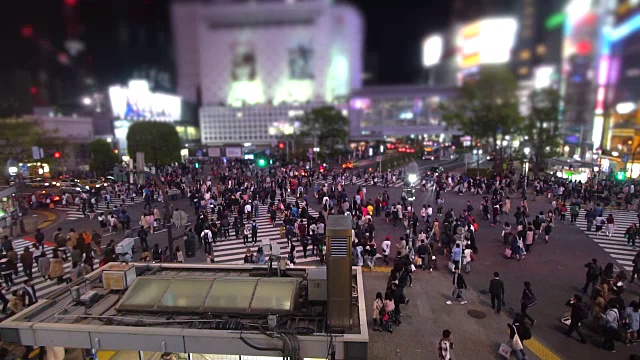 夜深人静的涩谷十字路口，日本东京视频素材