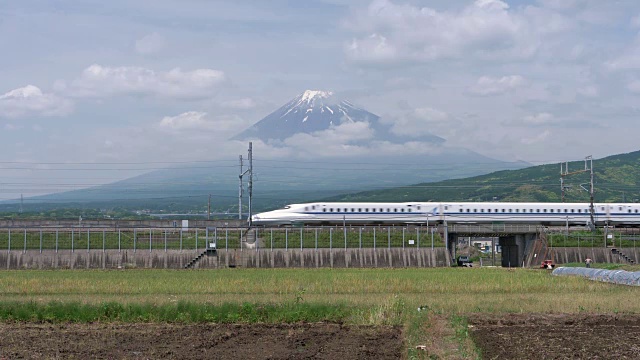 经过静冈县农村富士山的子弹列车视频素材