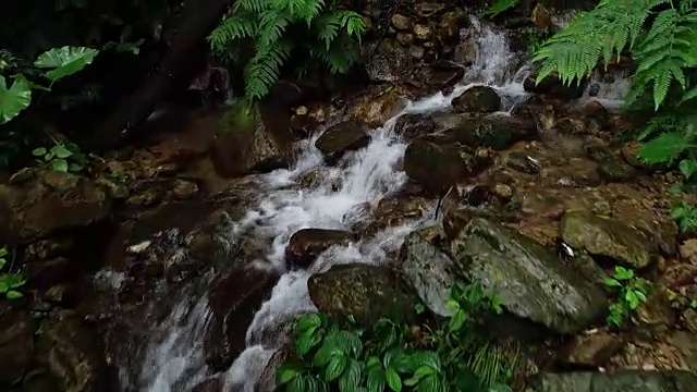 热带雨林山脉瀑布鸟瞰图视频素材