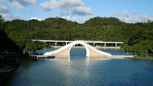 台湾大湖公园的月亮桥。视频素材