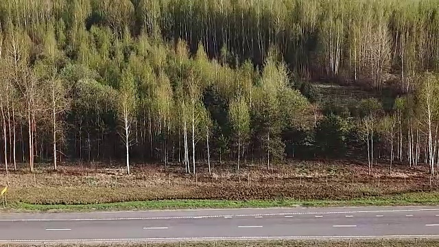 天空视图的秋天道路与汽车。视频素材