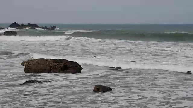 岩石海岸春天，达克池海滩，布德，北康沃尔，英格兰，英国，欧洲视频素材