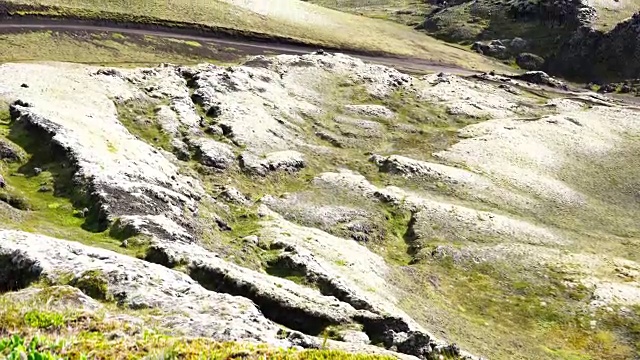 美丽的自然景观和长满青苔的火山岩田视频素材