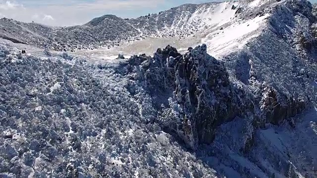 济州岛，Hallasan(韩国最高的山)的白鹿丹峰被雪覆盖视频素材