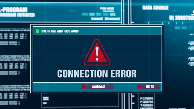 输入登录和密码后，计算机屏幕上的数字系统安全警报错误信息产生连接错误警告通知。网络犯罪，电脑黑客概念视频素材
