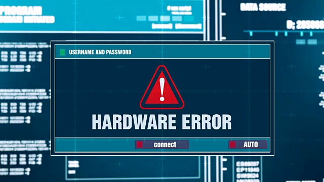 输入登录和密码后，计算机屏幕上的数字系统安全警报错误信息产生的硬件错误警告通知。网络犯罪，电脑黑客概念视频素材