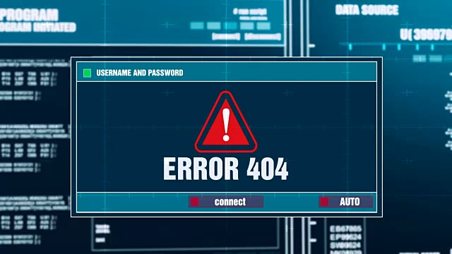 输入登录和密码后，计算机屏幕上出现数字系统安全警报错误信息，产生404错误警告通知。网络犯罪，电脑黑客概念视频素材
