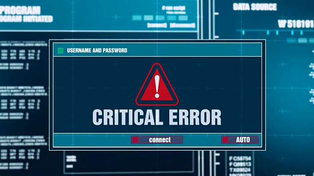 输入登录和密码后，计算机屏幕上的数字系统安全警报错误信息产生的严重错误警告通知。网络犯罪，电脑黑客概念视频素材