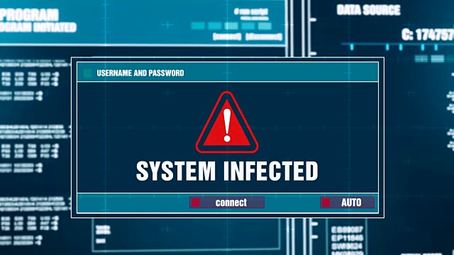 输入登录和密码后，电脑屏幕上数字系统安全警报错误信息产生的警告通知。网络犯罪，电脑黑客概念视频素材