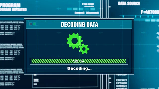 解码数据进度警告信息数据解码警报计算机屏幕输入系统登录和密码。系统安全，网络犯罪，计算机黑客概念视频素材
