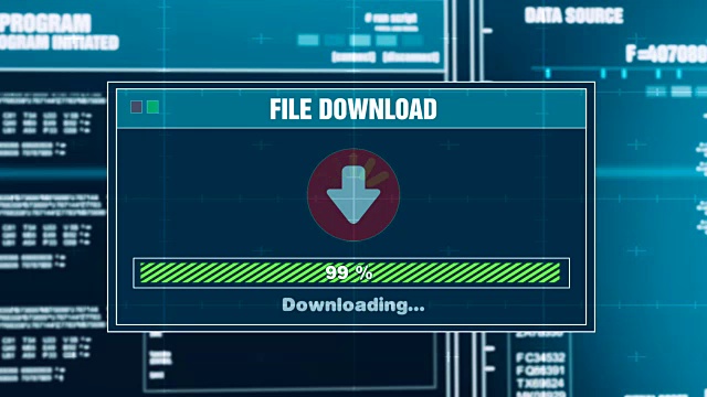 下载文件进度警告信息下载电脑屏幕完整警告输入系统登录和密码。系统安全，网络犯罪，计算机黑客概念视频素材