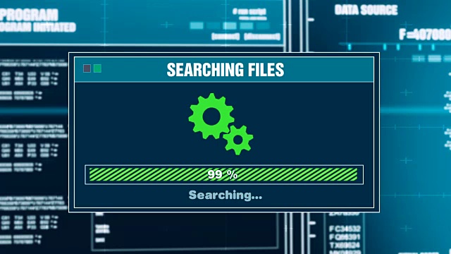 搜索文件进度警告信息文件未找到计算机屏幕提示输入系统登录名和密码。系统安全，网络犯罪，计算机黑客概念视频素材