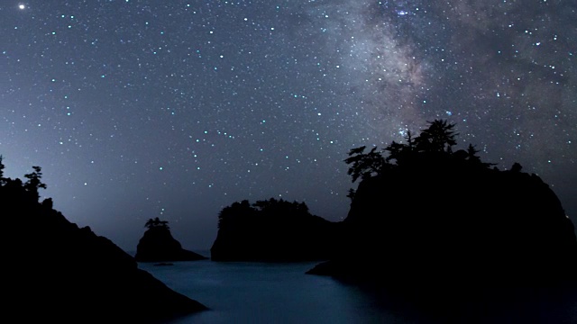 银河夜空-在俄勒冈海岸的海斯塔克群岛之上视频素材