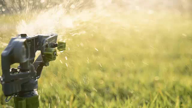 草地洒水器(慢镜头)视频素材