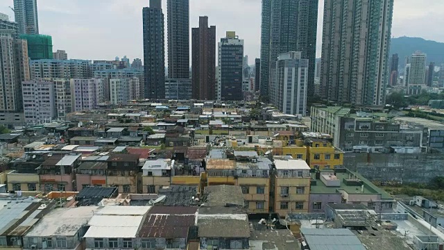 香港旧天际线住宅全景。市区鸟瞰图。视频素材