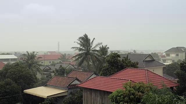 热带风暴带来了暴雨，强风吹倒了树木和房屋视频素材