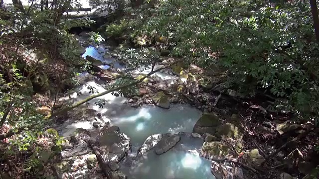 日本鹿儿岛雾岛森林里的天然温泉(地热温泉)视频素材