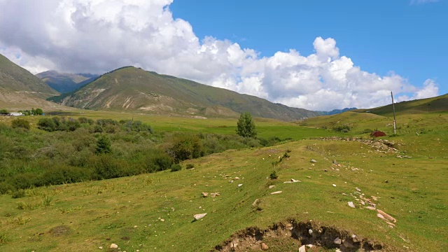 全景式的夏季景观与山脉和草地视频素材