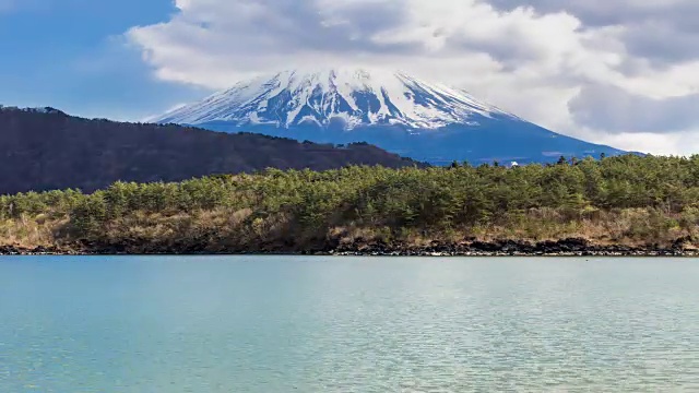 在日本的冬季，富士山上的斋子湖视频素材