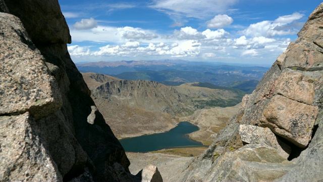 山顶俯瞰高山湖落基山景观视频素材