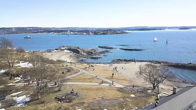 鸟瞰图奥斯陆峡湾，挪威。视频素材