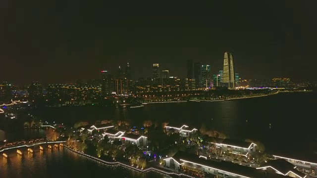 苏州与金鸡湖夜景，中国江苏省视频素材