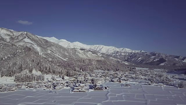 空中WS白波村冬天，长野县，日本视频下载