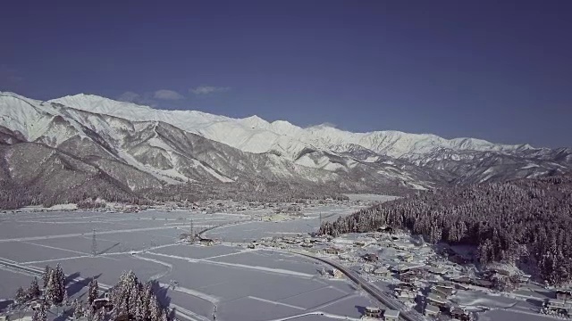 空中WS白波村冬天，长野县，日本视频下载